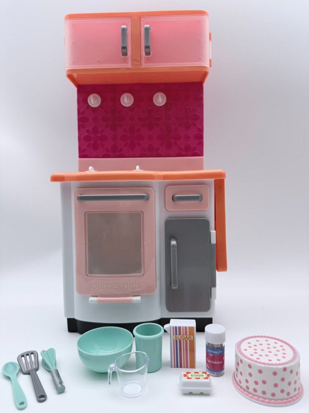Journey Girls 18" doll kitchen playset with baking and cooking accessories